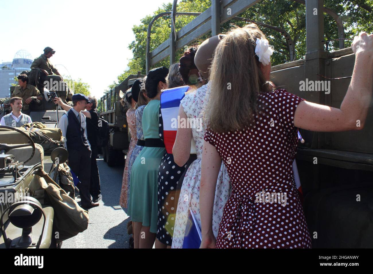 Paris, Frankreich; 08 25 2019: Nachstellung des Zweiten Weltkriegs: Befreiung von Paris. Stockfoto