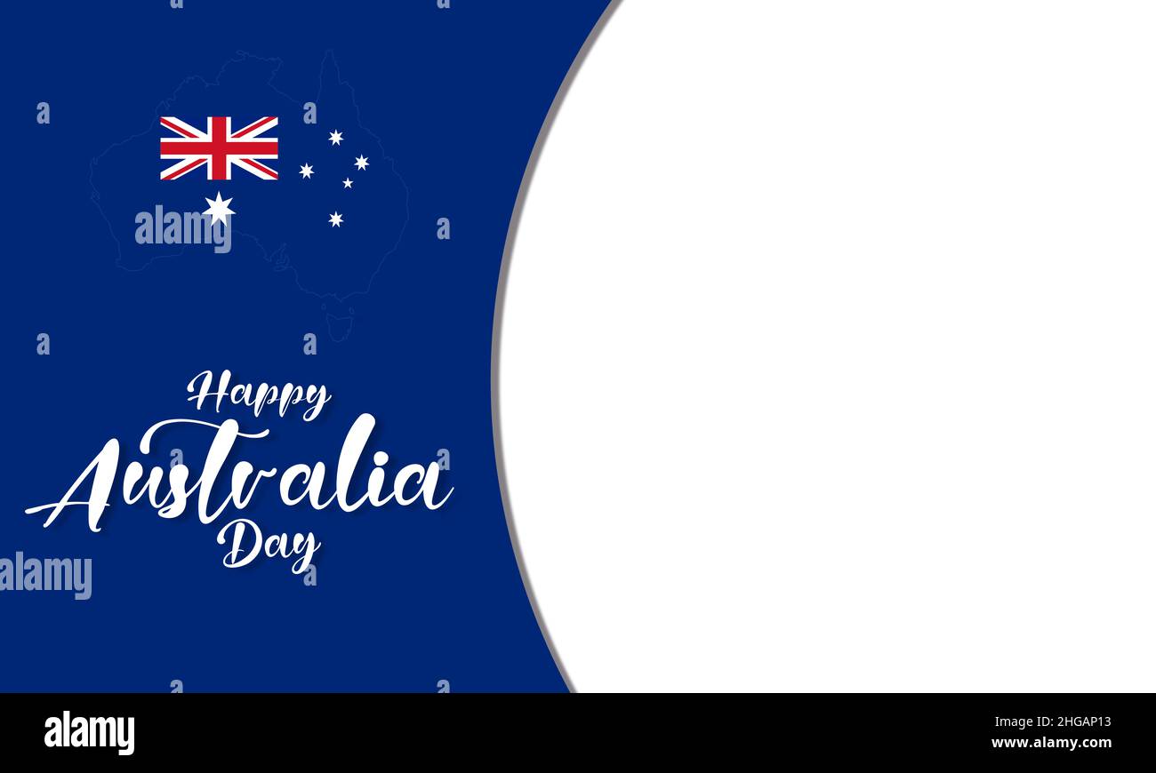 Konzept des Australia Day - weißer Hintergrund mit Australien-Karte und Australien-Flagge - Feier des Australia Day am 26. Januar - Happy Australia Day Stockfoto