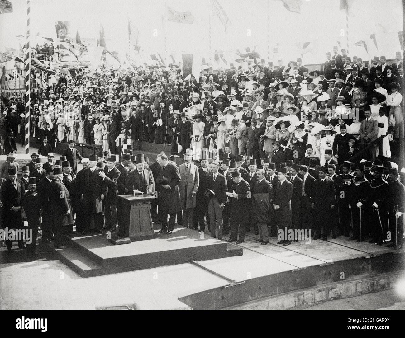 Vintage-Foto: Eröffnung des Assuan-Staudamms, Nil, Ägypten, 1902 Stockfoto