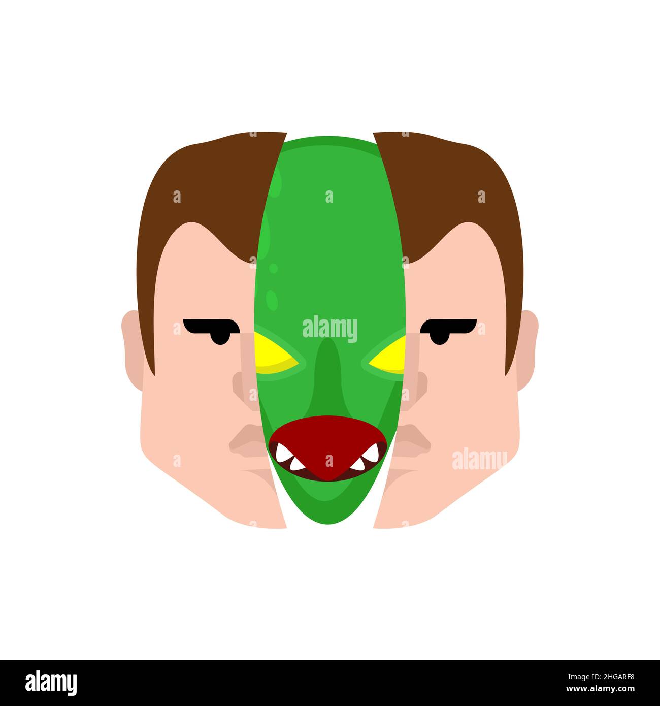 Reptilien in den Menschen. Verschwörungstheorie und die Eroberung der Welt durch Aliens. Stock Vektor