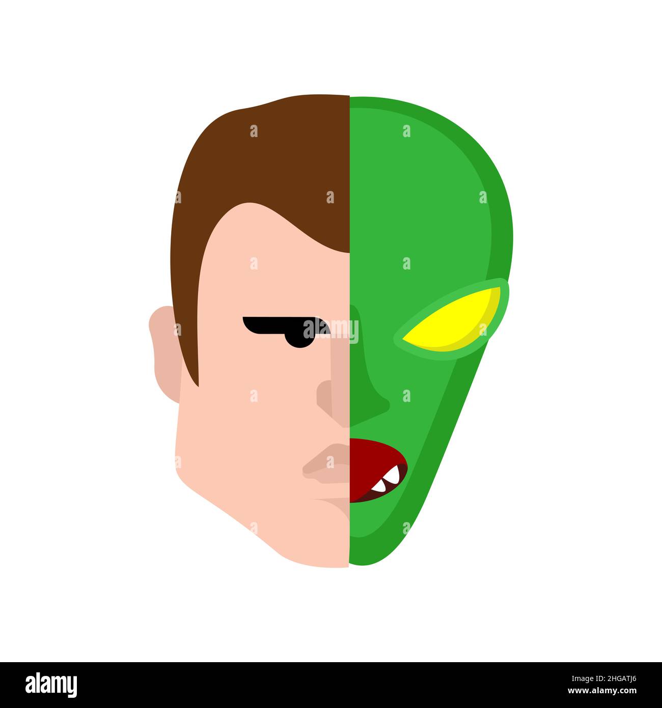 Reptilien in den Menschen. Verschwörungstheorie und die Eroberung der Welt durch Aliens. Stock Vektor