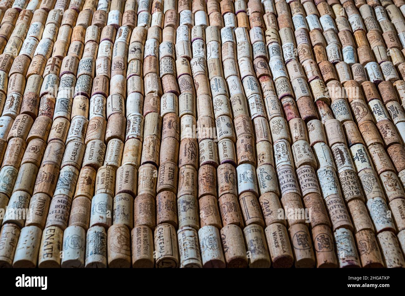 Sammlung von Weinkorken: Erlesene Weine, französischer Wein, argentinischer Wein, italienischer Wein, Rja, Chateau Meaume Stockfoto Sammlung von Weinkorken: Erlesene Weine, französischer Wein, argentinischer Wein, italienischer Wein, Rja, Chateau Meaume Stockfoto