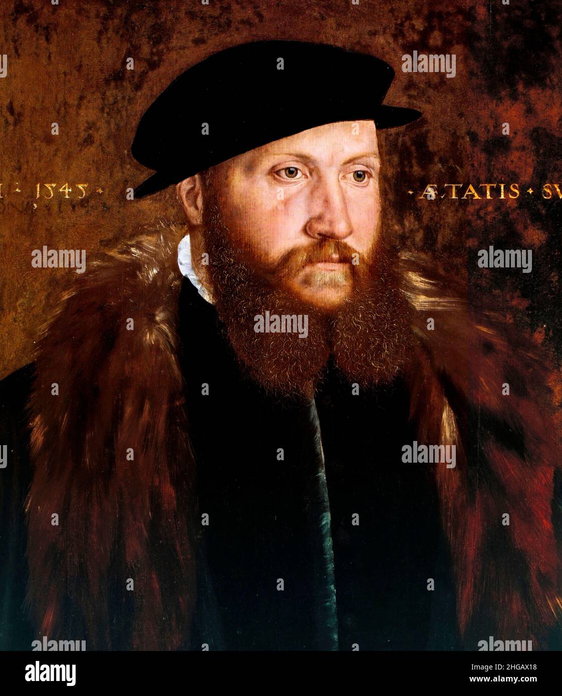 Ein Mann in einem schwarzen Cap von dem englischen Künstler, John Bettes the Elder (aktiv c. 1531–1570), Öl auf Eiche, 1545 Stockfoto