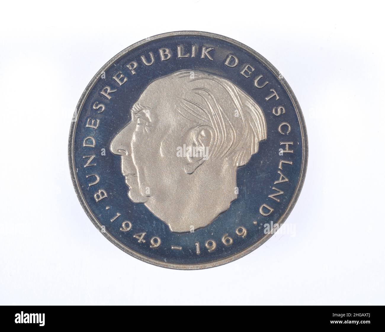 Münze, 2 D-Mark, Bundesrepublik Deutschland, Theodor Heuss Stockfoto