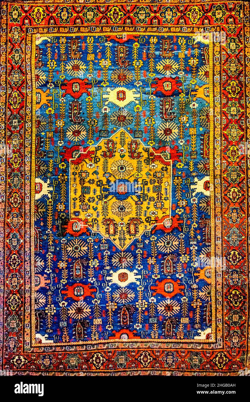 Senneh, Schildkrötendesign aus dem späten 19th. Jahrhundert, Teppichmuseum, Teheran, Teheran, Iran Stockfoto