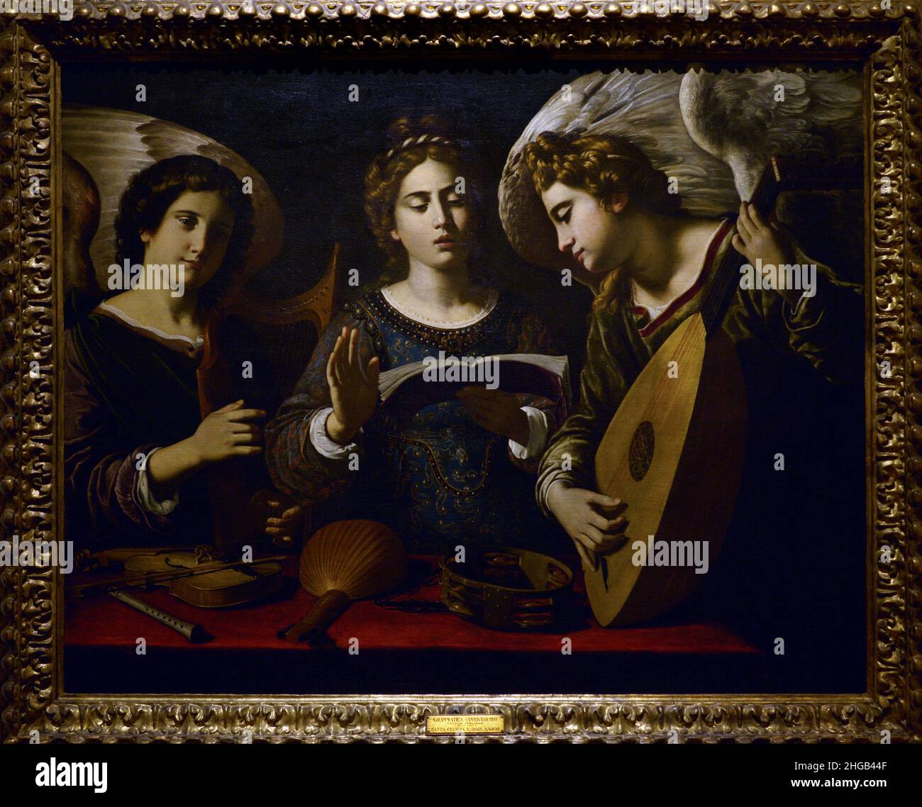 Antiveduto Grammatica (1571-1626). Italienischer Maler. Die heilige Cecilia mit zwei Engeln, um 1620. Öl auf Leinwand (100 x 126 cm). Nationalmuseum für Alte Kunst Lissabon, Portugal. Stockfoto