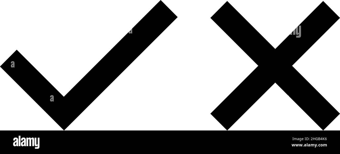 Vektordarstellung von Häkchen und Kreuzsymbolen in schwarzer Farbe Stock Vektor