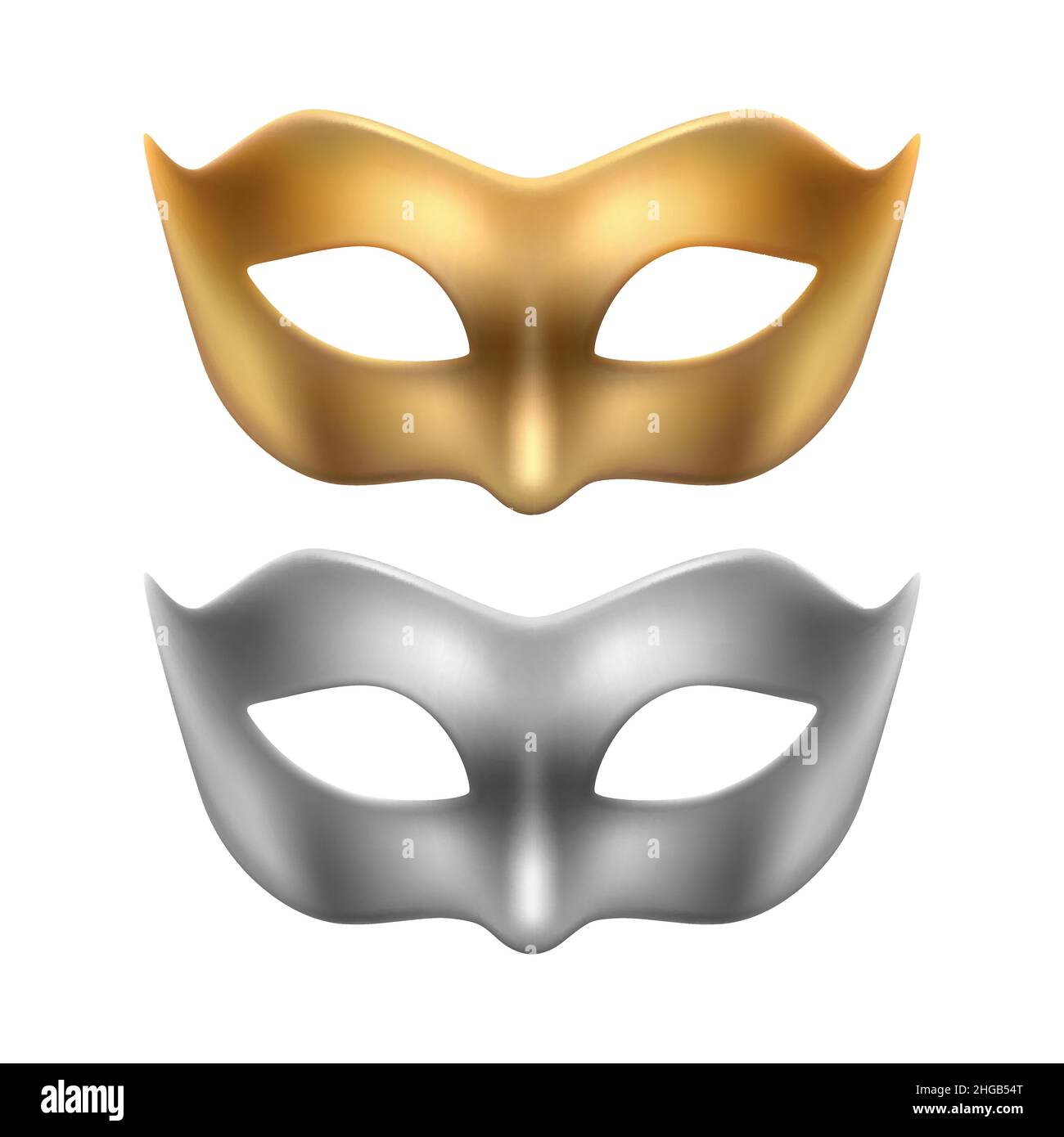 Vector 3D realistische goldene, silberne Karneval Gesichtsmaske Icon Set,  Masken für Party, Maskierung Nahaufnahme isoliert. Design-Vorlage von Maske  für Mann, Frau Stock-Vektorgrafik - Alamy