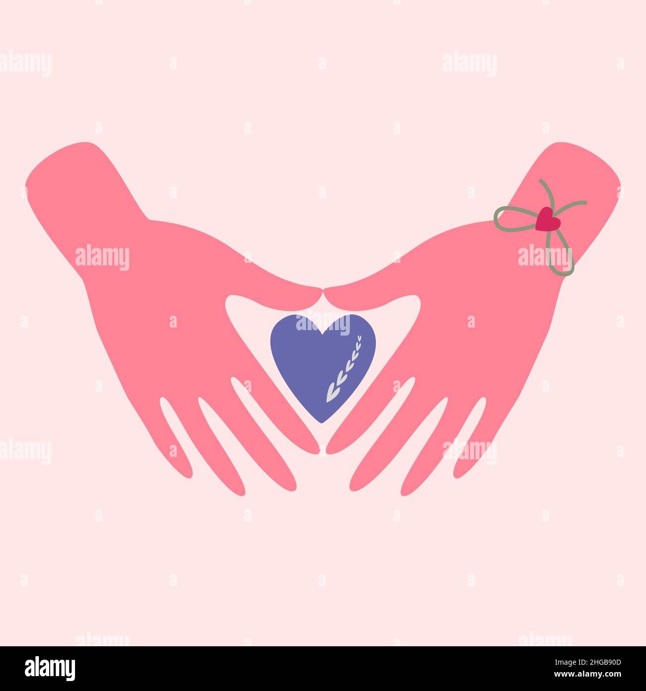 Hände mit Herz. Vektor-Symbole der Liebe. valentinstag. Eine Serie von Postkarten im Boho-Stil. Stock Vektor