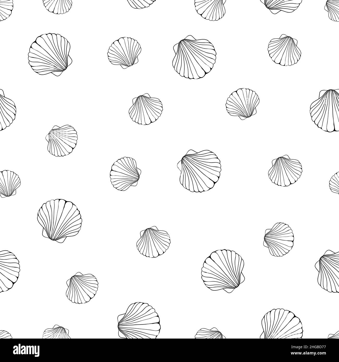 Meereshintergrund. Handgezeichnete Vektorgrafiken - Nahtloses Musterung von Muscheln. Stock Vektor