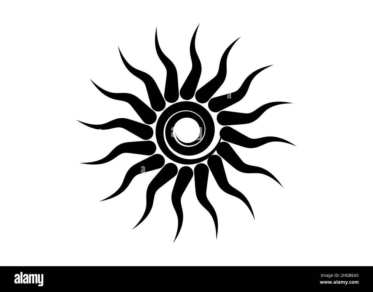 Schwarzes Tribal Sonnenrad-Symbol, Sonnenrad-Schild. Sommersymbol. Das alte europäische esoterische Element. Logo Grafikelement Spiralform Schild Stock Vektor