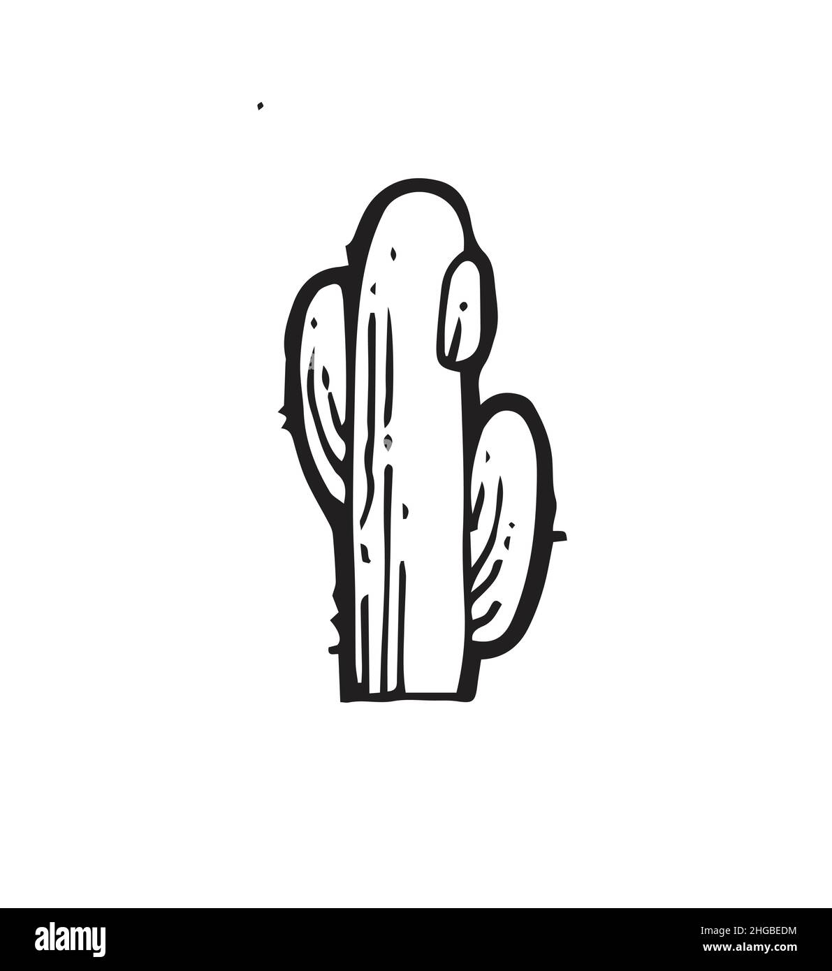 Großer stacheliger Kaktus. Eine exotische südliche Pflanze aus der Wüste. Skizze umreißen. Die Handzeichnung ist auf einem weißen Hintergrund isoliert. Vektor Stock Vektor