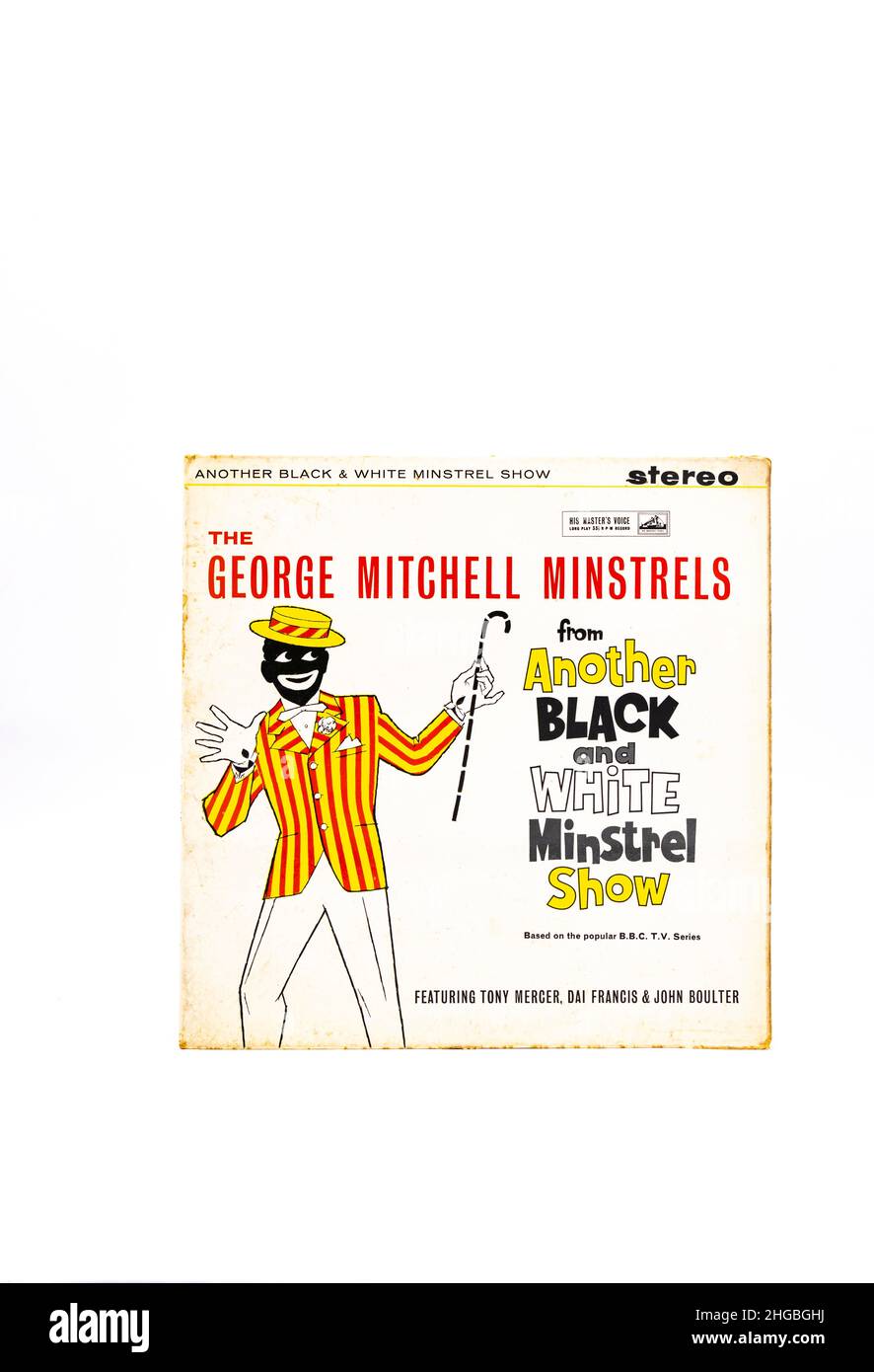 Schallplattenhülle für 12-Zoll-Vinyl-LP George Mitchell Minstrels AKA schwarz-weiße Minnesänger aus dem umstrittenen britischen Fernsehprogramm von 1960s wegen Blackface Stockfoto