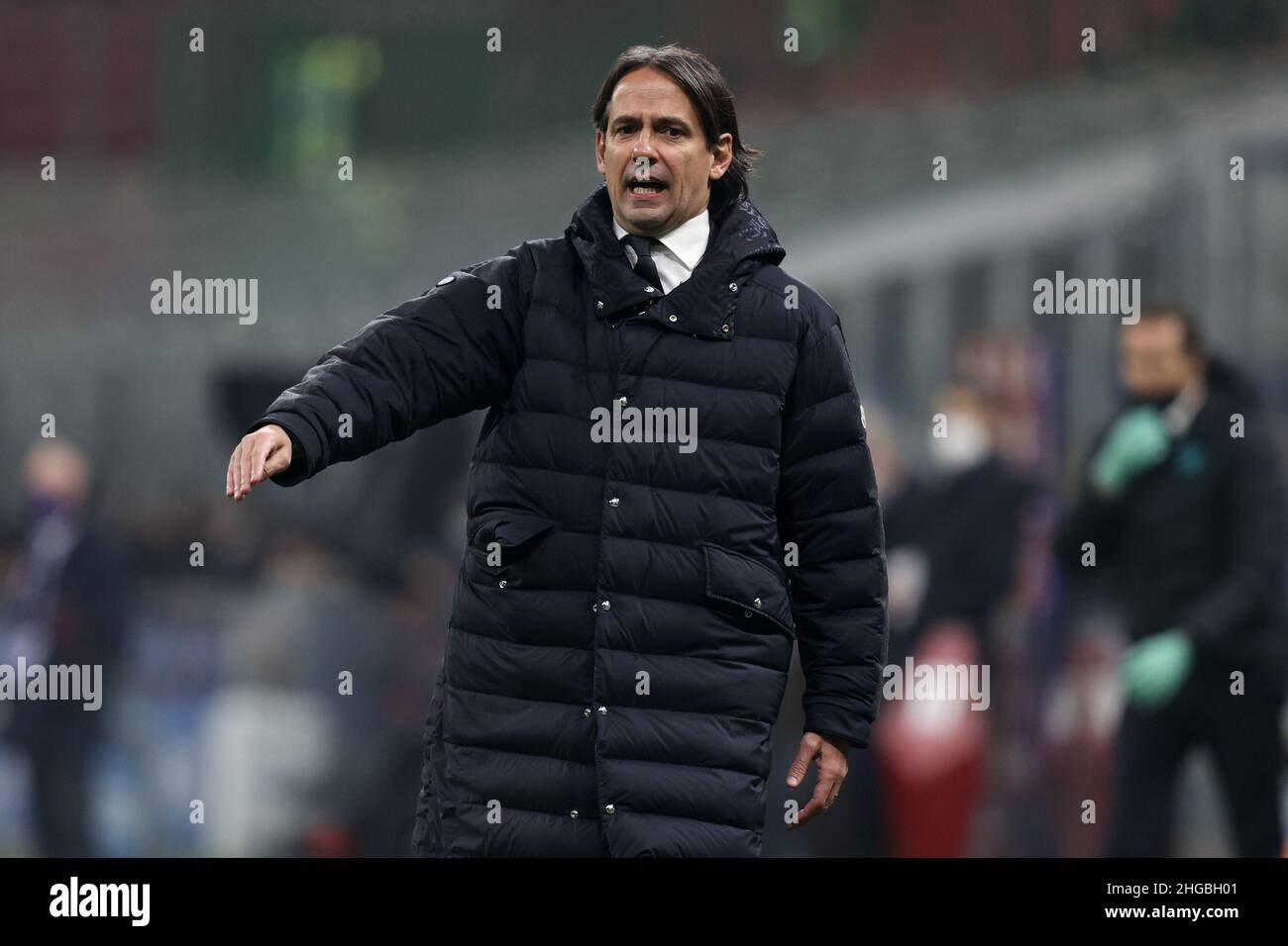 Mailand, Italien. 19th Januar 2022. Simone Inzaghi (FC Internazionale) Gesten während Inter - FC Internazionale gegen FC Empoli, Italienischer Fußball Coppa Italia Spiel in Mailand, Italien, Januar 19 2022 Quelle: Independent Photo Agency/Alamy Live News Stockfoto