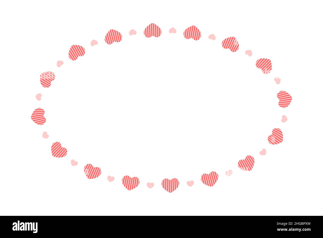 Ovaler Rahmen mit Herzen. Einfache Vorlage für Valentinskarte, Hochzeitseinladung, Foto, Bild, Banner. Flache Vektorgrafik isoliert auf weißem Hintergrund. Stock Vektor