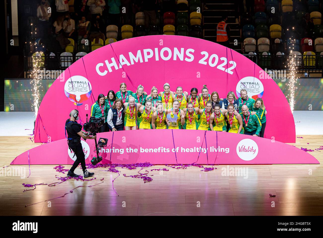 LONDON, Großbritannien. 19th Januar 2022. Australier gewann den ersten Platz für die 2022 Netball Quad Series in der Copper Box Arena am Mittwoch, 19. Januar 2022 in LONDON, Großbritannien. Kredit: Taka G Wu/Alamy Live Nachrichten Stockfoto