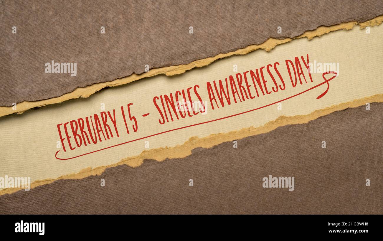 Singles Awareness Day, 15. Februar, inoffizieller Feiertag, der von Singles gefeiert wird. Es dient als Ergänzung zum Valentinstag. Stockfoto