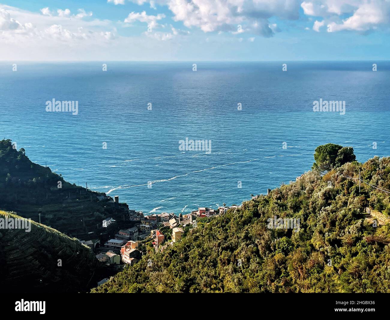Luftaufnahme von Manorala Form Wanderwege, Cinque Terre, Italien Stockfoto