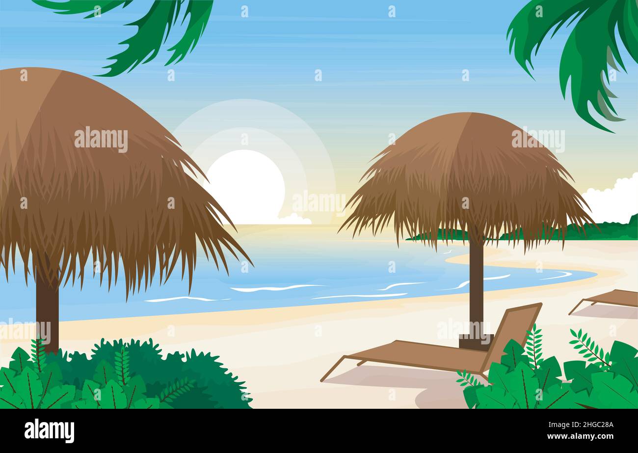 Hut Island Meer Sommer Landschaft Blick Kuta Beach Bali Illustration Stock Vektor