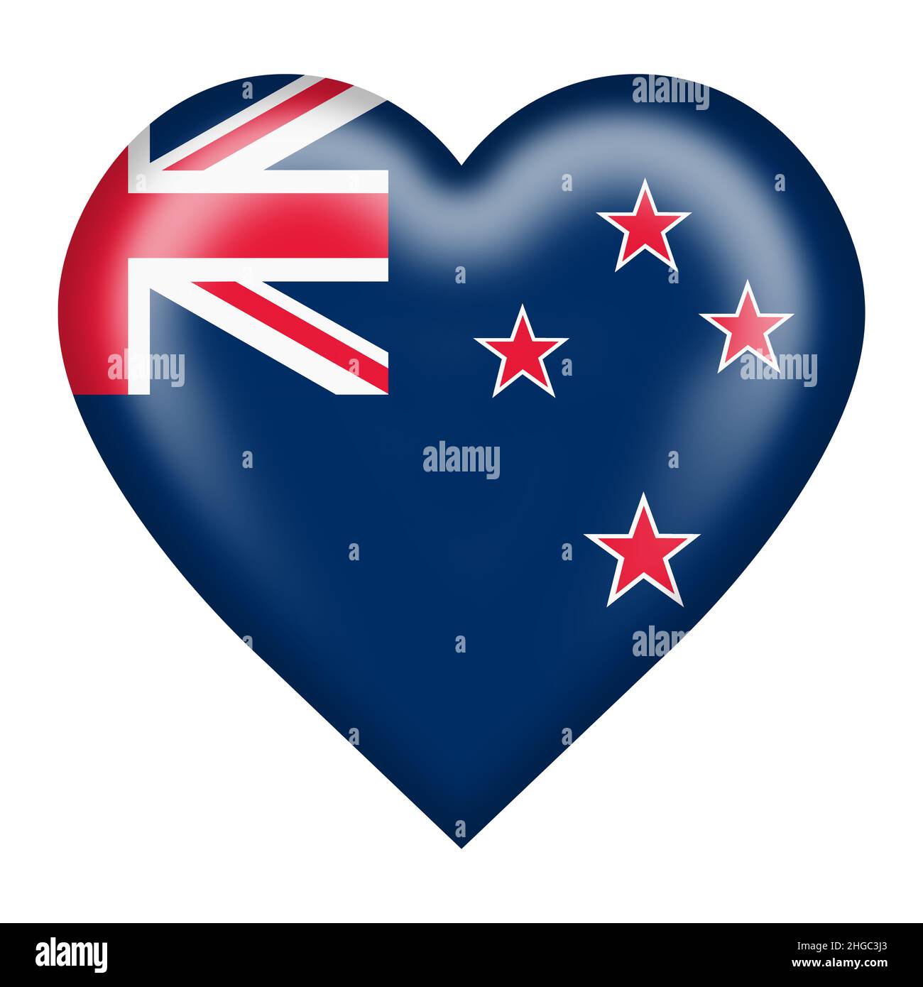 Herz-Knopf mit neuseeländischer Flagge mit Clipping Path 3D-Abbildung Stockfoto