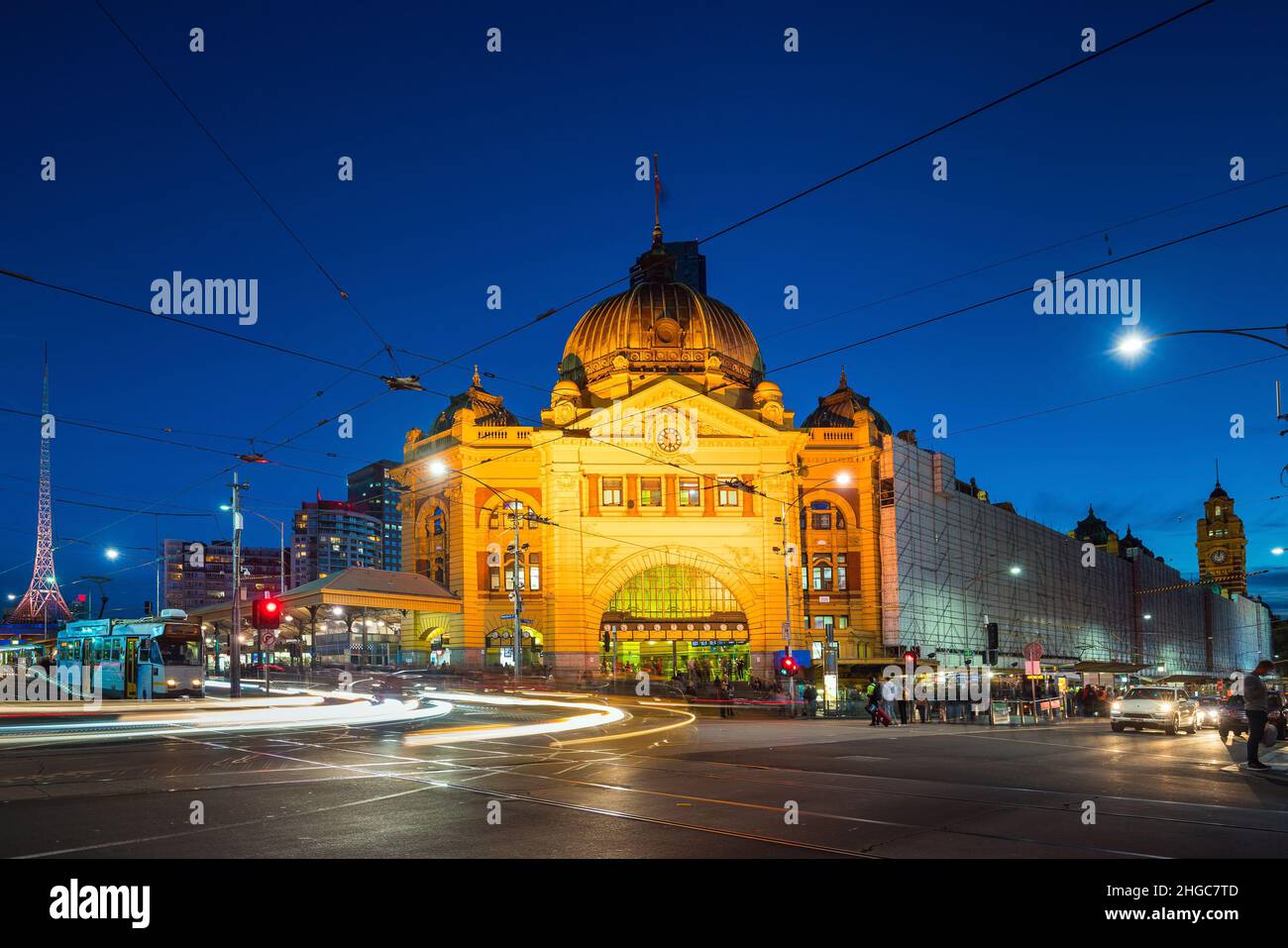 Innenstadt von Melbourne in der Dämmerung in Australien Stockfoto