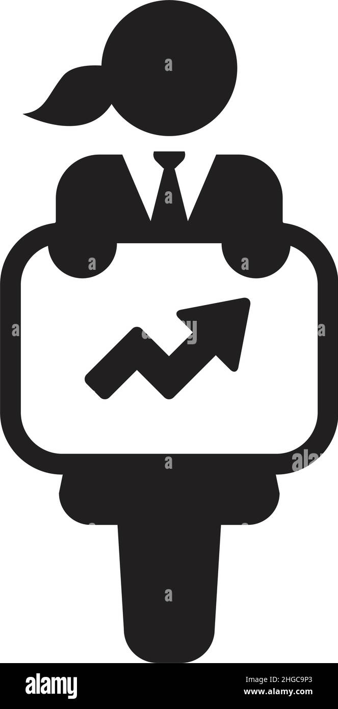 Business Icon Vektor, weibliche Person mit Dartboard Symbol an Bord für den Handel in einer Glyphe Piktogramm Illustration Stock Vektor