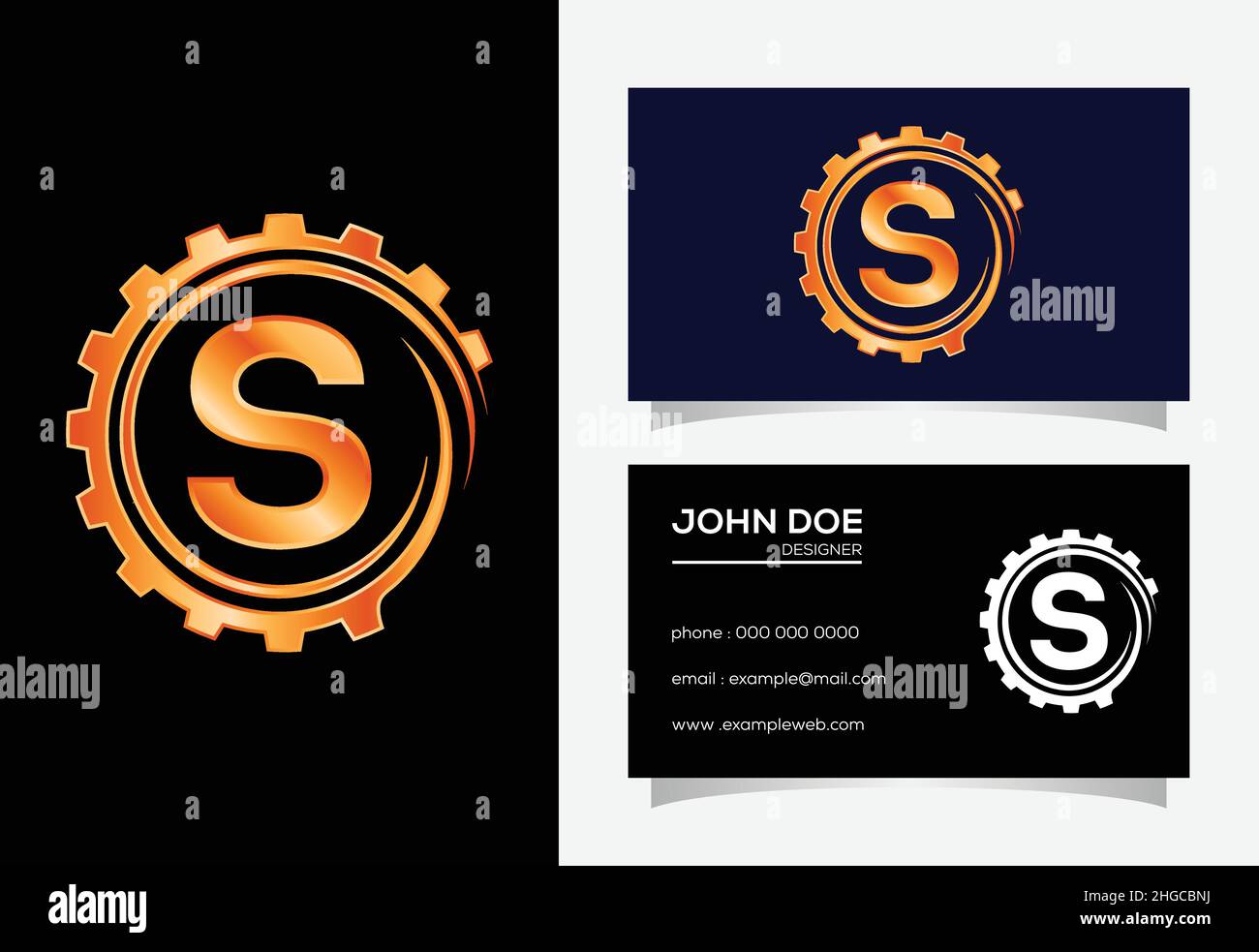 Anfängliches S-Monogramm-Alphabet in einer Zahnradspirale. Logo des Zahnradtechnikers. Logo für die Automobilindustrie Stock Vektor