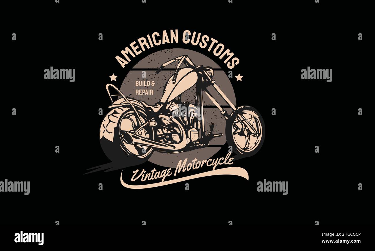 american Zoll Vintage Motorrad Monogramm Text Vektor Vorlage Stock Vektor
