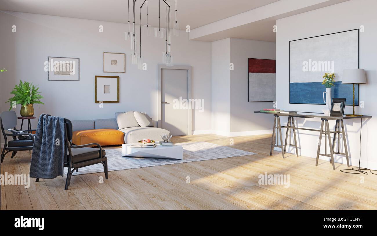 Modernes Wohnen Interieur. 3D-rendering Konzept Design Stockfoto