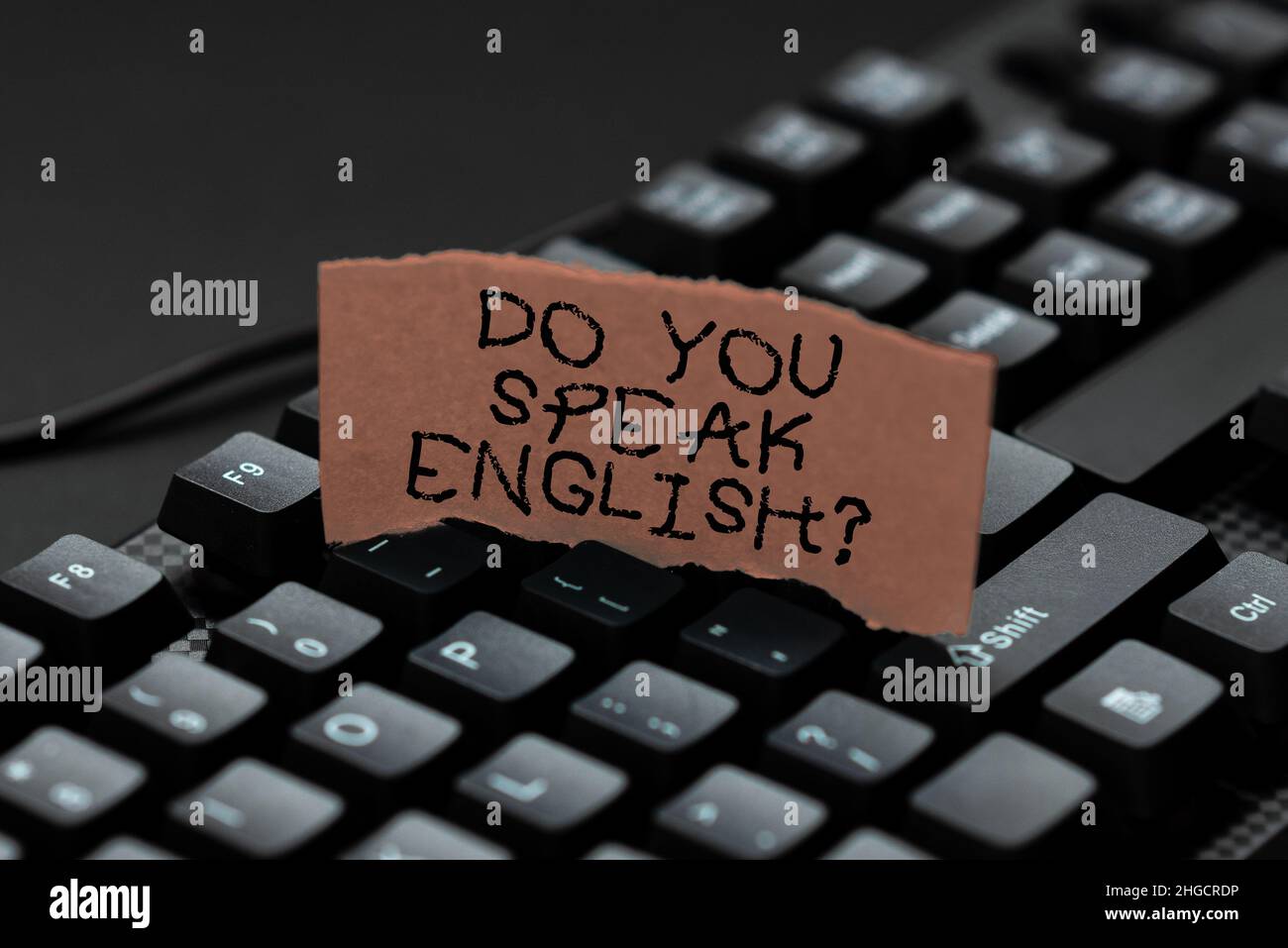 Textunterschrift mit der Frage Sprechen Sie Englisch? Geschäftsidee zu wissen, ob die Person Englisch sagen kann, wichtige Daten online sammeln Stockfoto