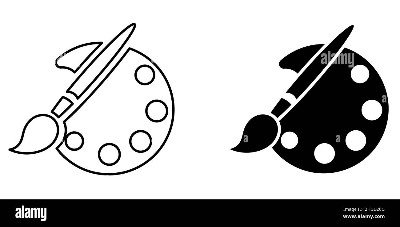 Symbole für Farbpalette und Pinsel Stock Vektor