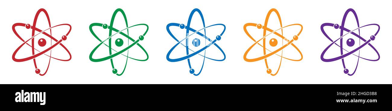 Symbole für Atomfarben. Molekül- oder Atom-Symbol einstellen. Vektordarstellung auf weißem Hintergrund isoliert Stock Vektor