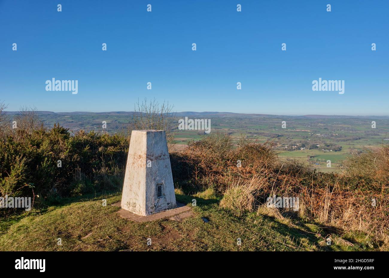 Trig Point auf Merbach Hill, in der Nähe von Bredwardine, Herefordshire Stockfoto