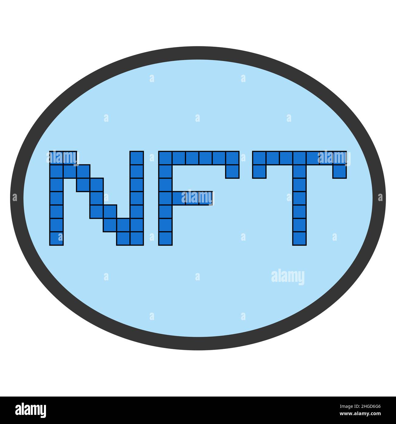 NFT-Zeichen Symbol nicht fungible Token, NFT ovales Symbol auf blauem Hintergrund Stock Vektor