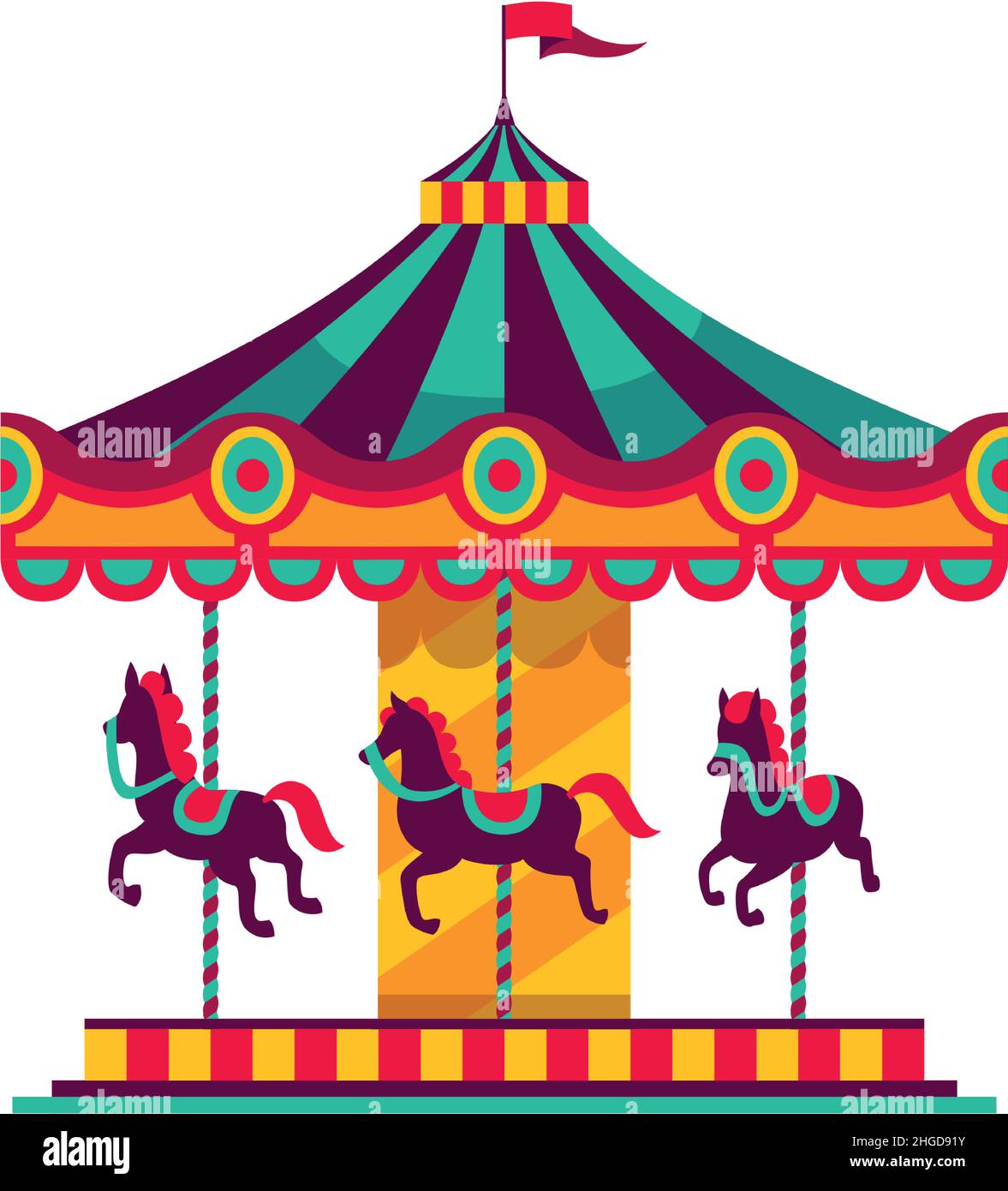 Karussell-Symbol. Pferderitt auf dem Messegelände für Kinder. Karnevalssymbol Stock Vektor