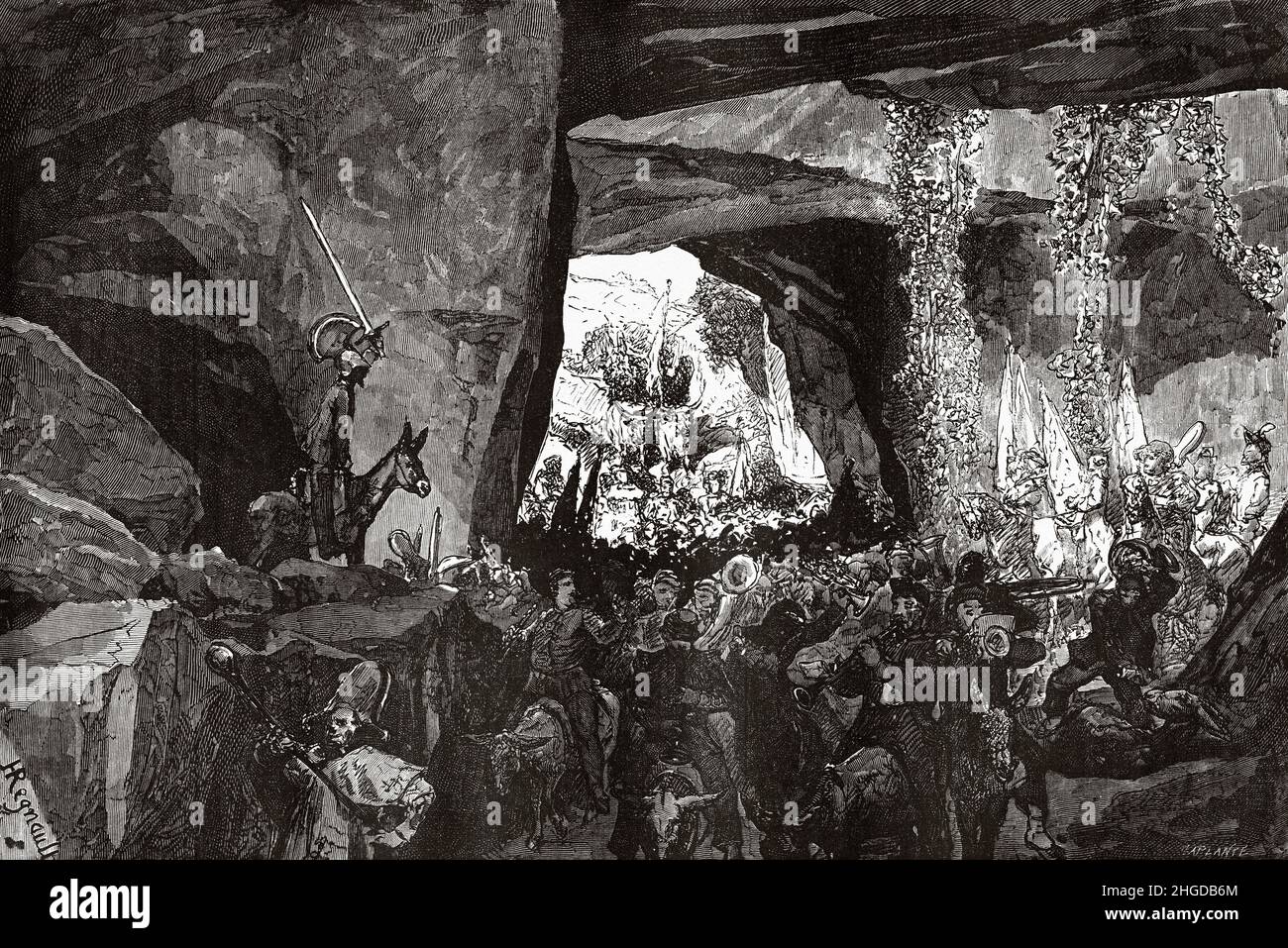 Karneval in Rom. Das deutsche Festival tritt in den Höhlen von La Cervara, Rom, ein. Italien, Europa. Alte, gravierte Illustration aus dem 19th. Jahrhundert von Francis Wey, Le Tour du Monde 1870 Stockfoto