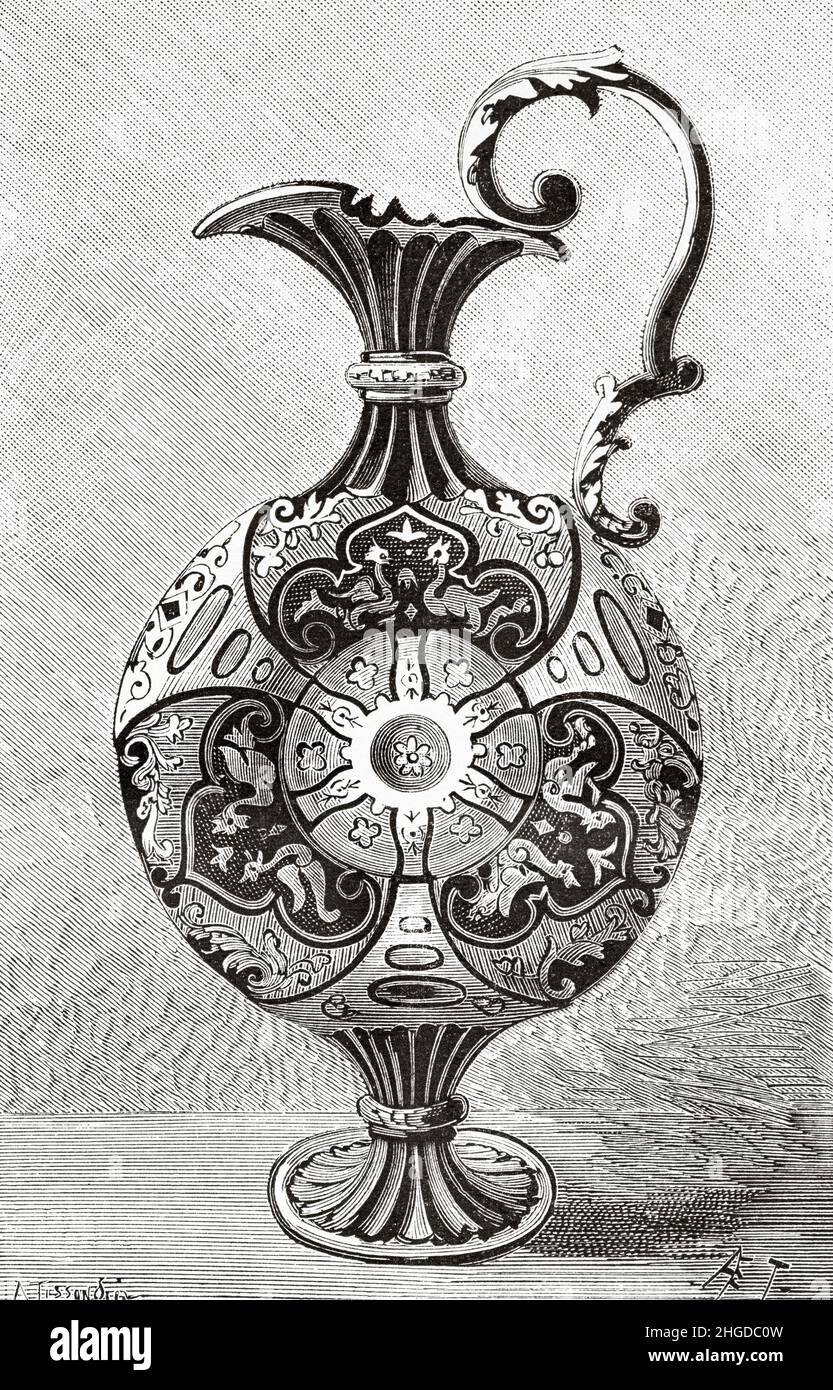 Gedeckte Vase von Ulysse Besnard 1826-1899, Frankreich. Europa. Alte, gravierte Illustration aus dem 19th. Jahrhundert von La Nature 1884 Stockfoto