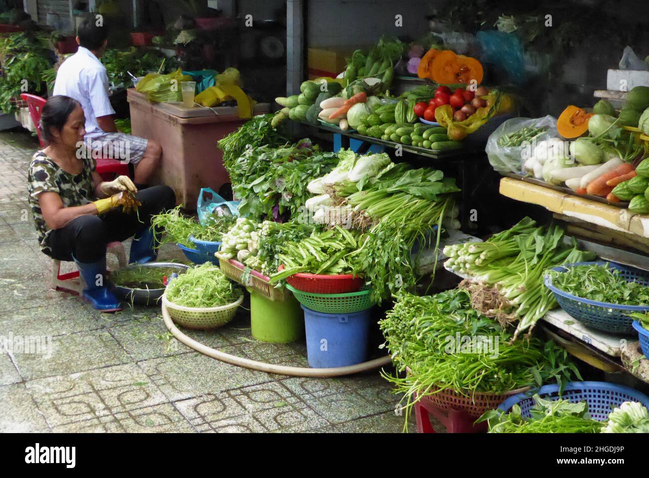 Pflanzliche ausgeht, Ben Thanh Markt (Chợ Bến Thành), Ho Chi Minh City, Vietnam Stockfoto