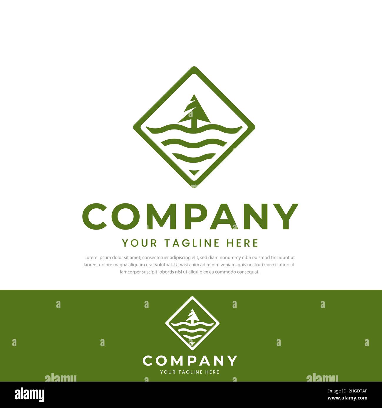 Ozean und Baumlinie einfaches Logo Logo Abzeichen Vorlage Design Stock Vektor