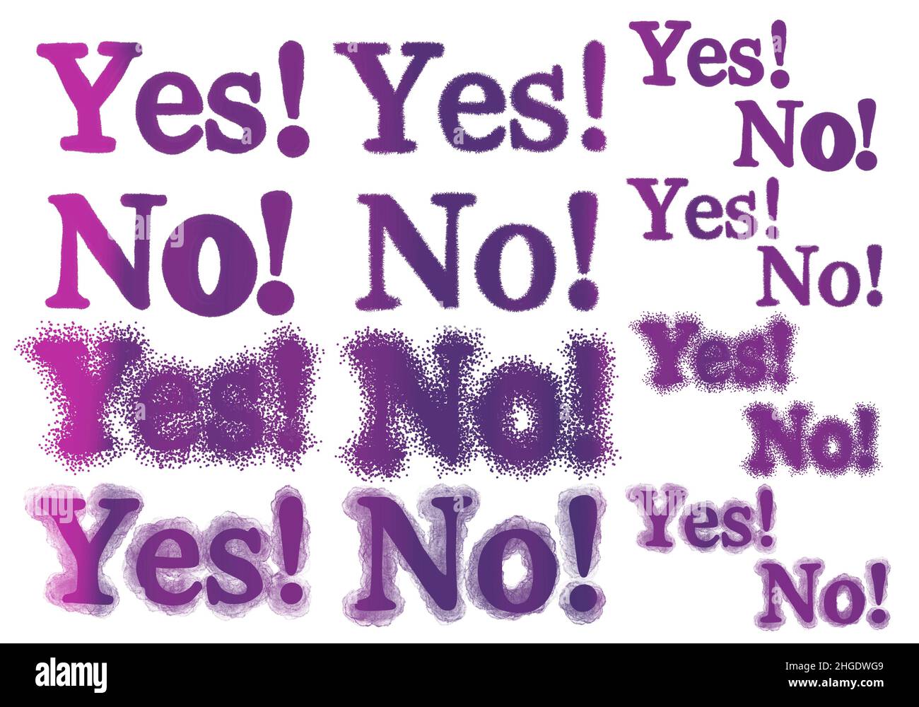 Set mit Ja und Nein Worte für Geschenke und Karten und Kinder und Poster und Postkarten und Zeitschriften und Aufkleber und Text Stockfoto