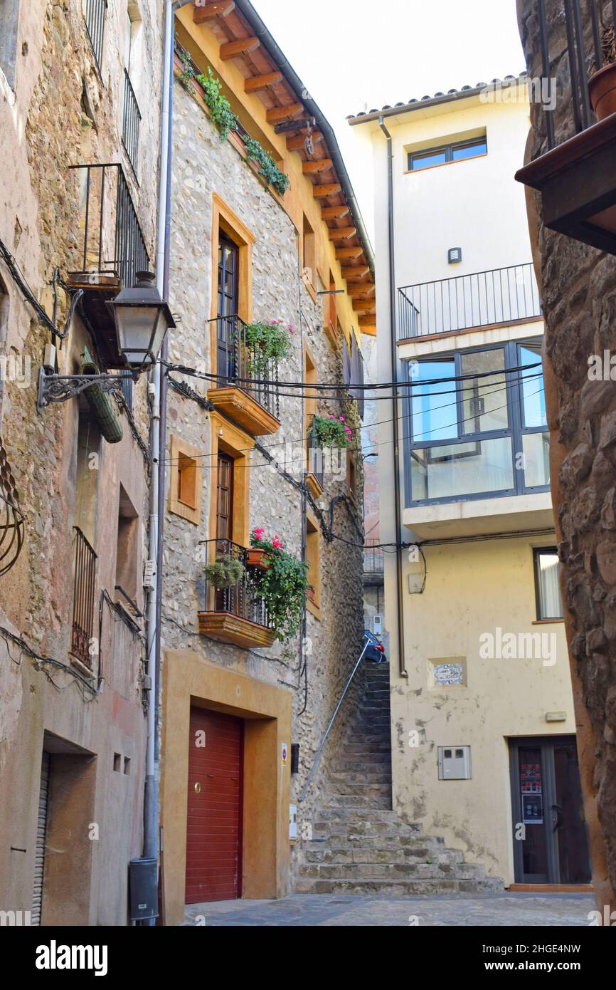 Straßen in La Pobla de Lillet Barcelona Katalonien Spanien Stockfoto