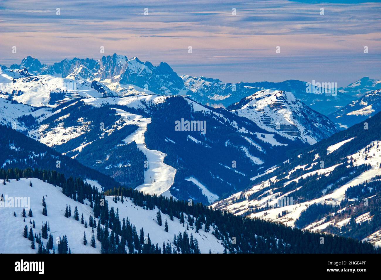 Zell am See von der Schimttenhohe, Skigebiet am See in Österreich Stockfoto