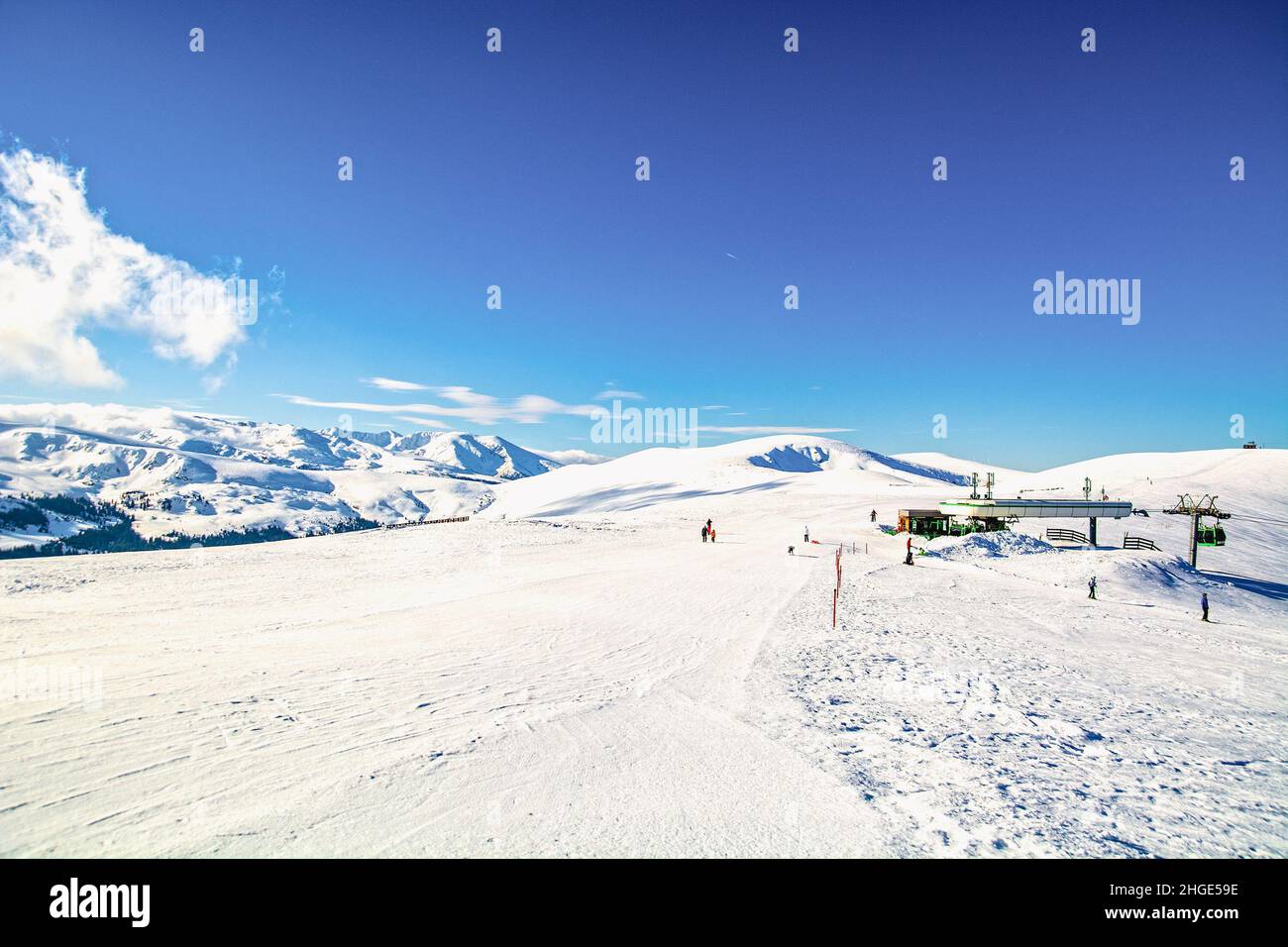 Winterlandschaft in Rumänien, Transalpina Skigebiet, Karpaten Stockfoto