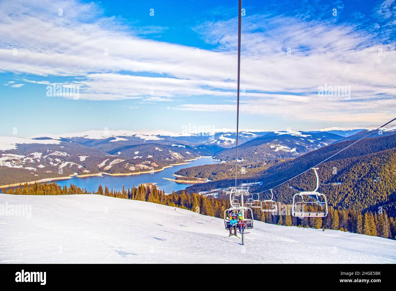 Winterlandschaft in Rumänien, Transalpina Skigebiet, Karpaten Stockfoto