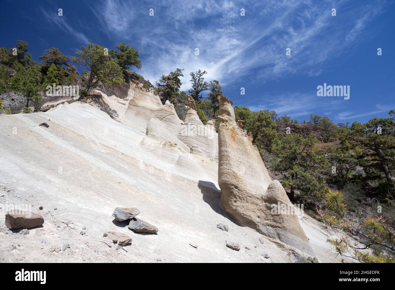 Fels-Formationen Paisaje Lunar auf der Kanarischen Insel Teneriffa, Spanien Stockfoto