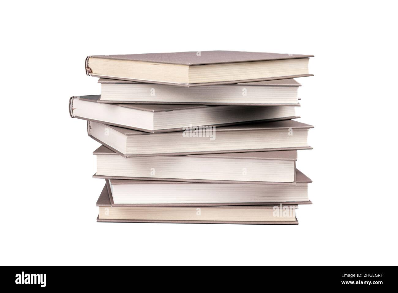 Stapel von Büchern auf weißem Hintergrund. Studium, Bildung und Back-to-School-Konzept. Stockfoto