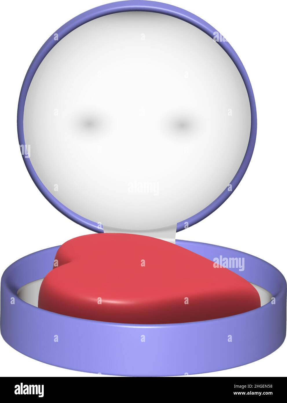 Eine blaue Schachtel und ein Herz. In einem Schmuckkästchens befindet sich ein Herz. 3 d Bild auf weißem Hintergrund. Stock Vektor