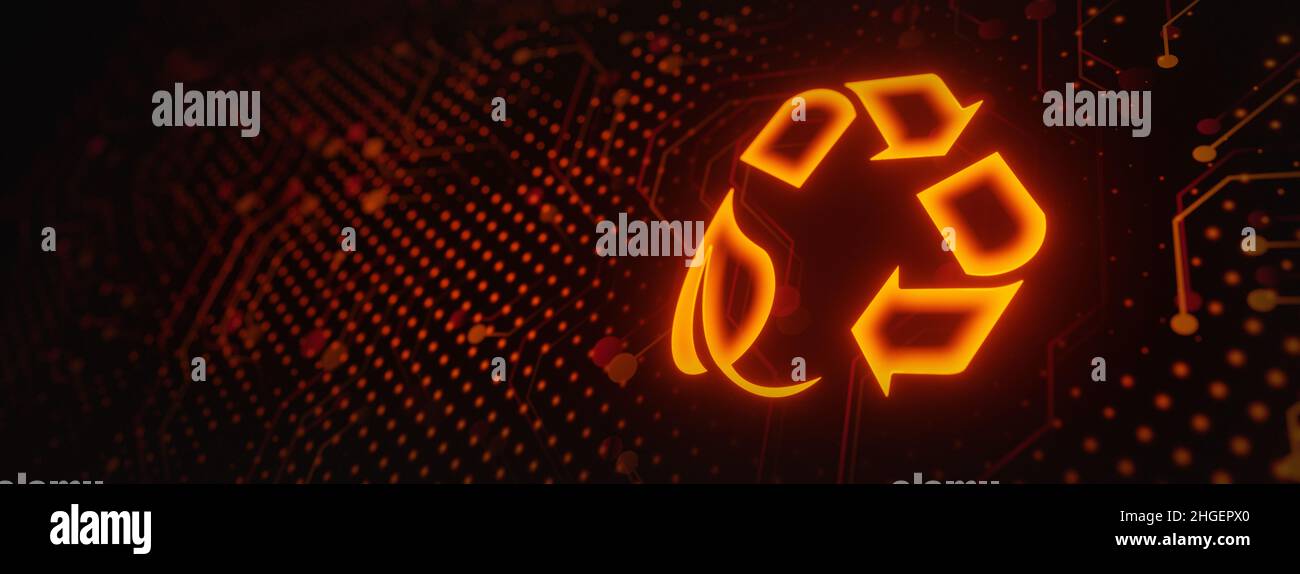 Digital Green Technology Recycling Ökologie Erdsparkonzept auf virtuellem Bildschirm. Stockfoto