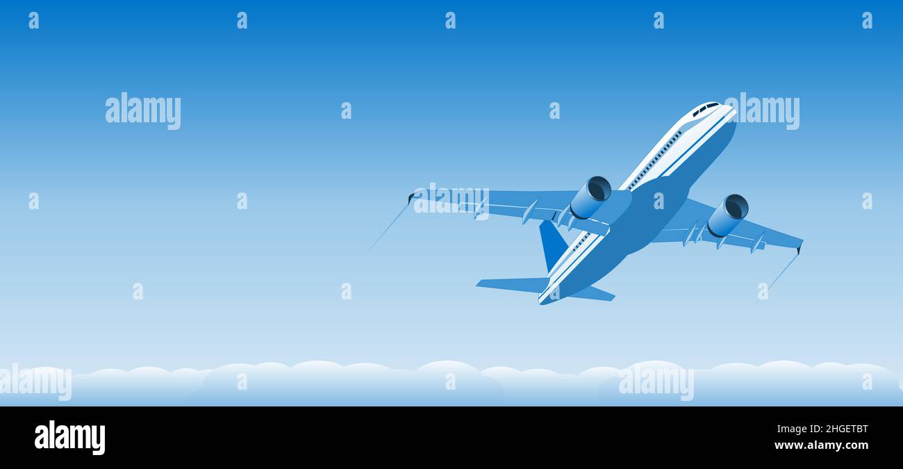 Commercial Jet Flugzeug aufsteigend mit blauem Hintergrund - Vektor-Illustration Stock Vektor