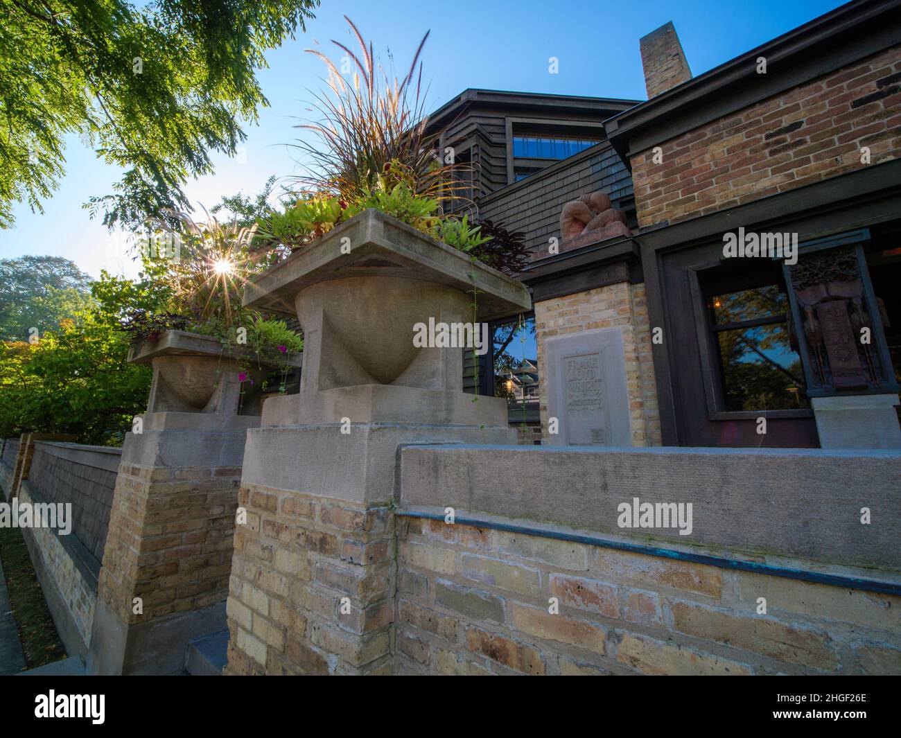 Frank Lloyd Wright Haus und Studio Eingang mit sunstar. Oak Park, Illinois. Stockfoto